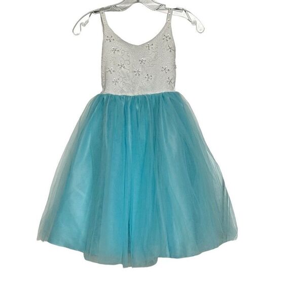 The Rain Kids Formal Dress Girls Size 4 Two Tone Lace Top Tulle Skirt Outfit - Picture 4 of 9